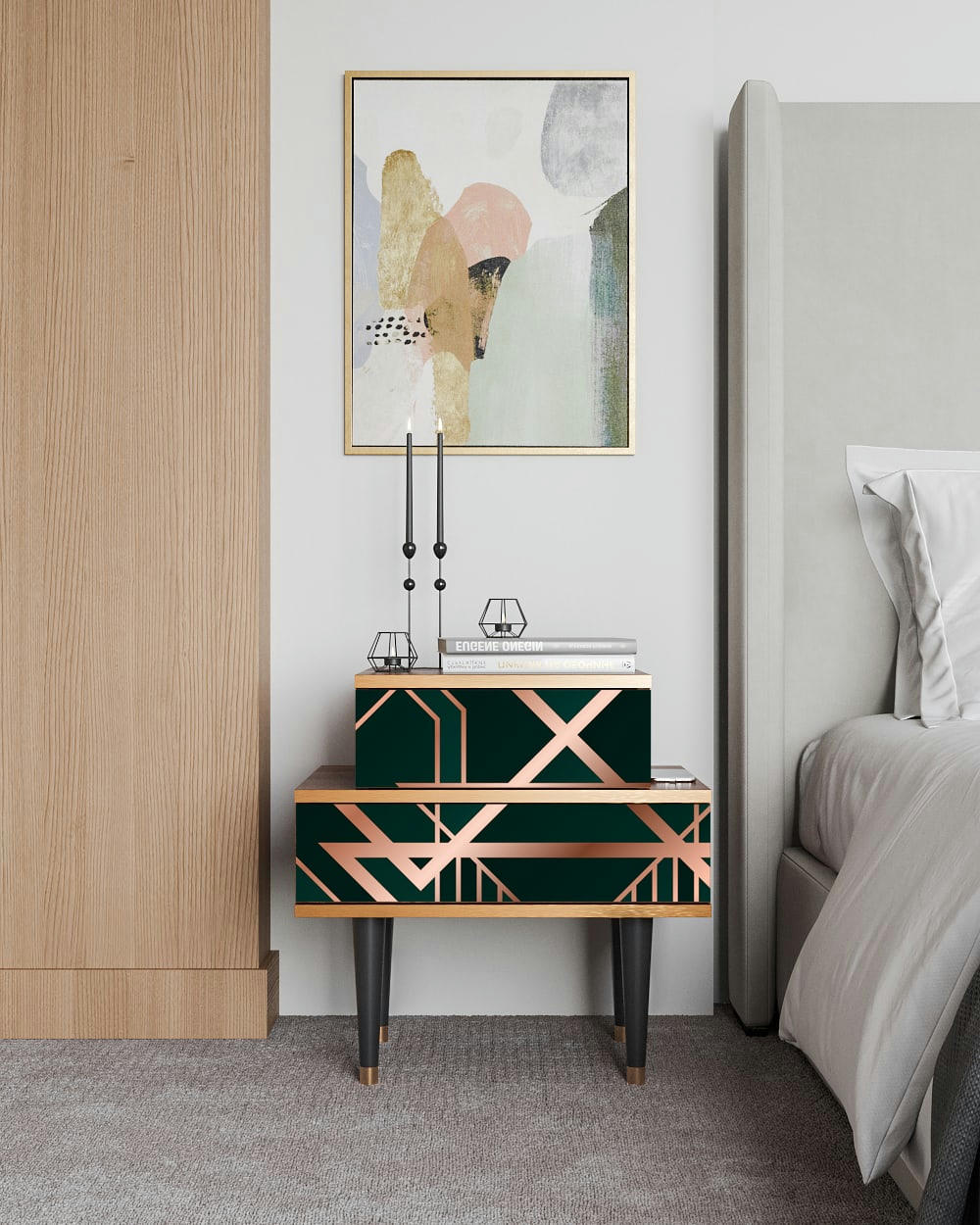 EMERALD GATSBY - Table de chevet vert 2 tiroirs L 58 cm