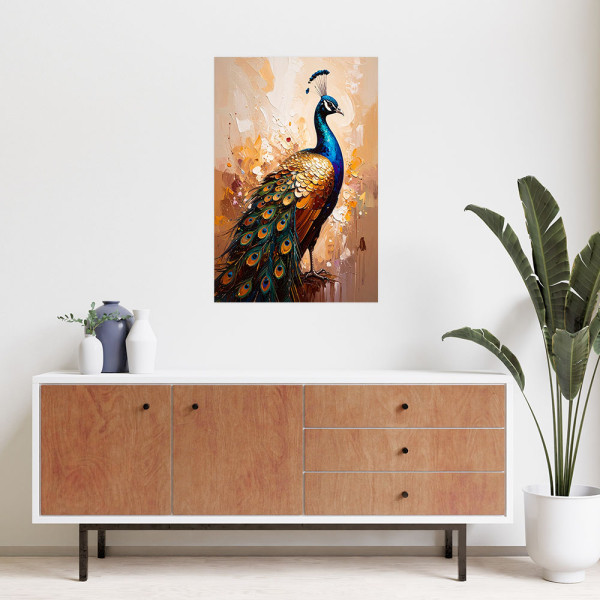 Naklejka samoprzylepna Feeby Kolorowy Paw Ptaki na beżowym tle 20x30