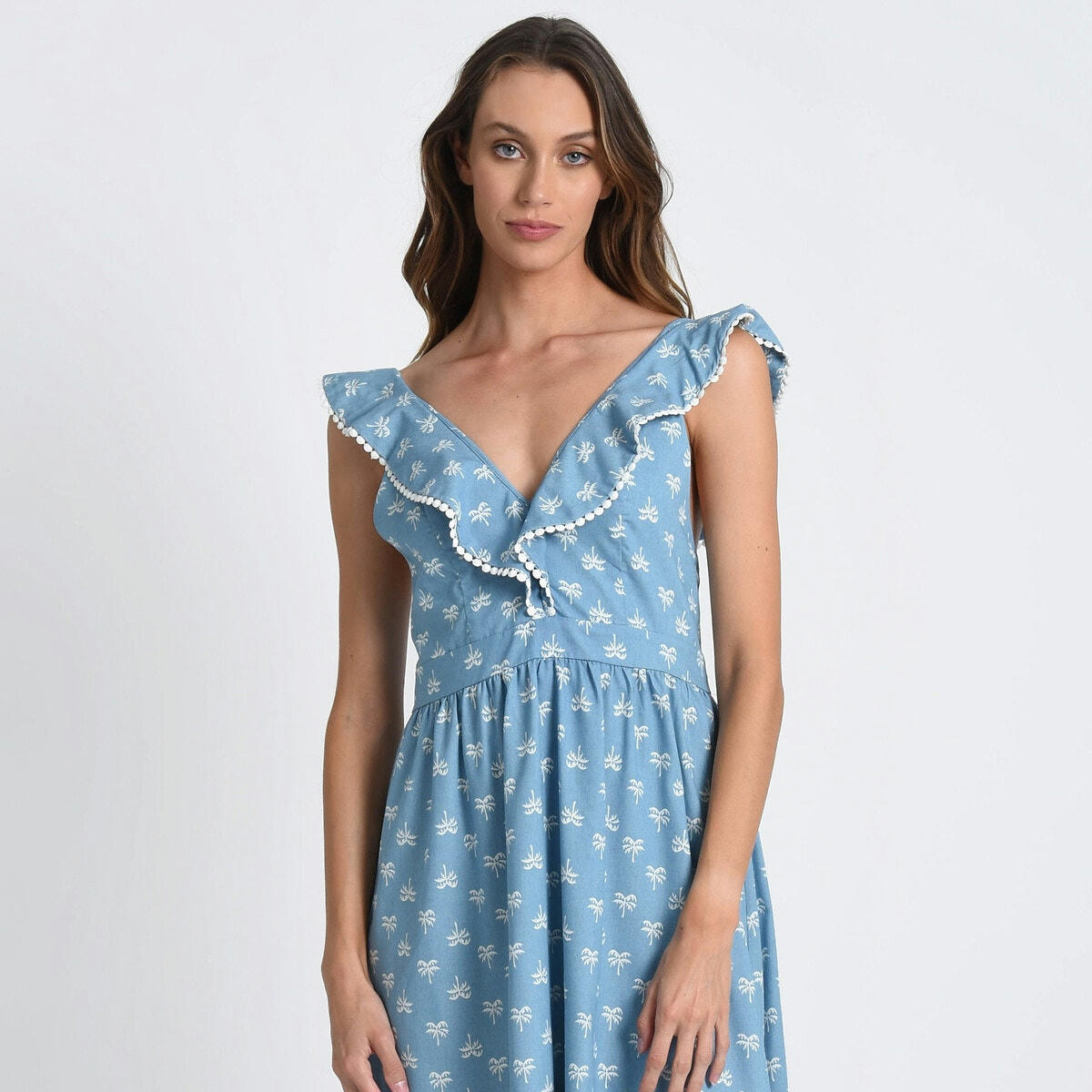 Robe imprimée col avec volants