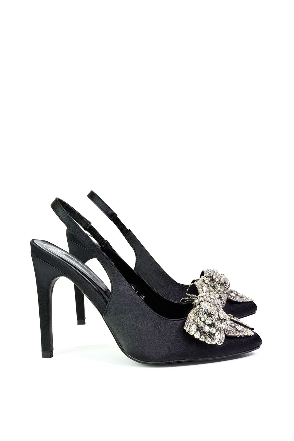 XY London Felicity' High Heel Diamante Bow Slingback Court Shoes