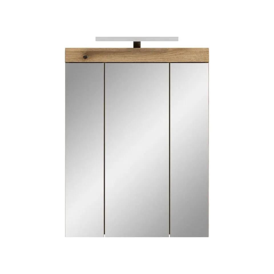 Hioshop Scout spiegelkast inclusief verlichting 3 spiegeldeuren eiken decor