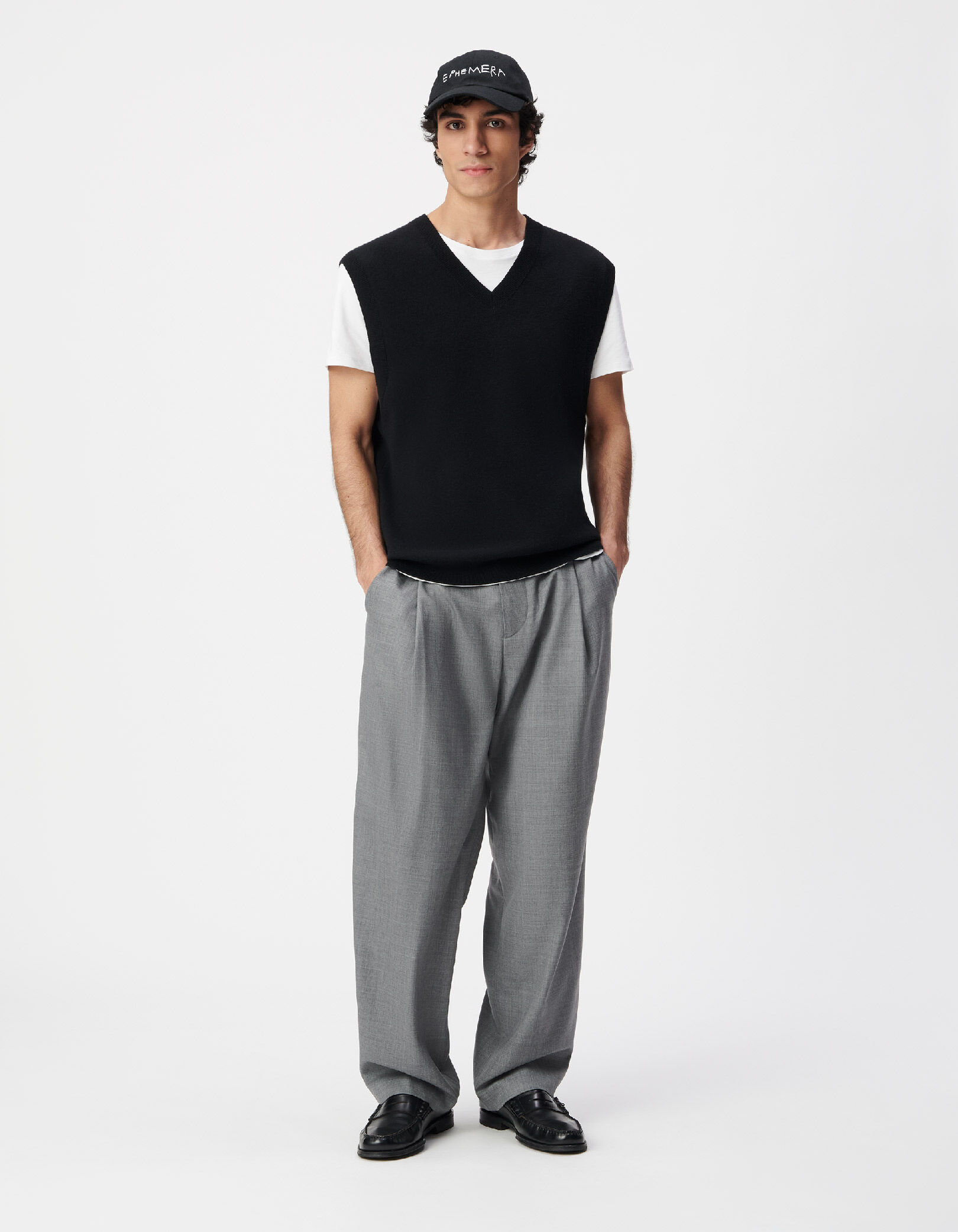 Pull sans manches noir tricot encolure V Homme