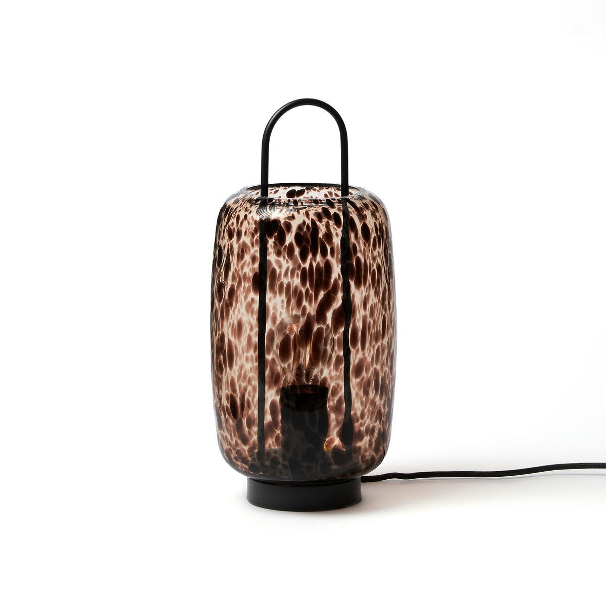 Lampe à poser métal acier et verre ambré, Toleco