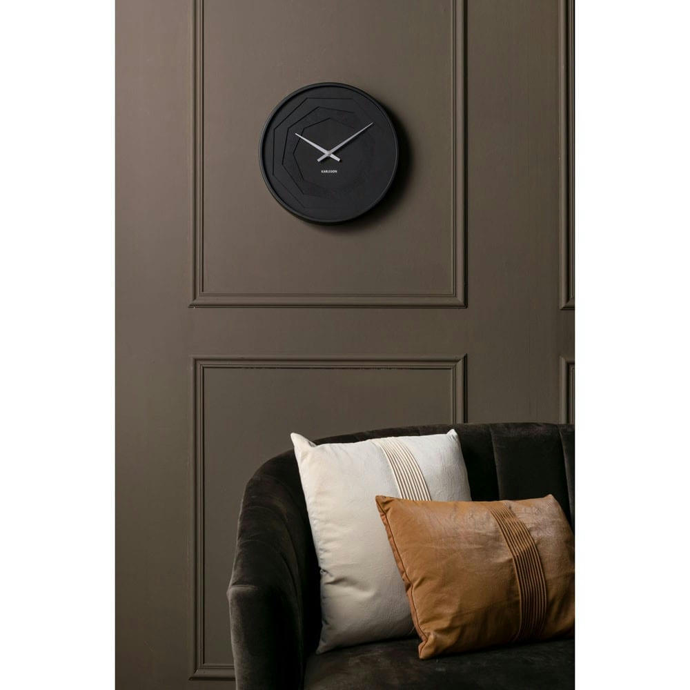 LAYERED - Horloge ronde en bois origami 30 cm noir