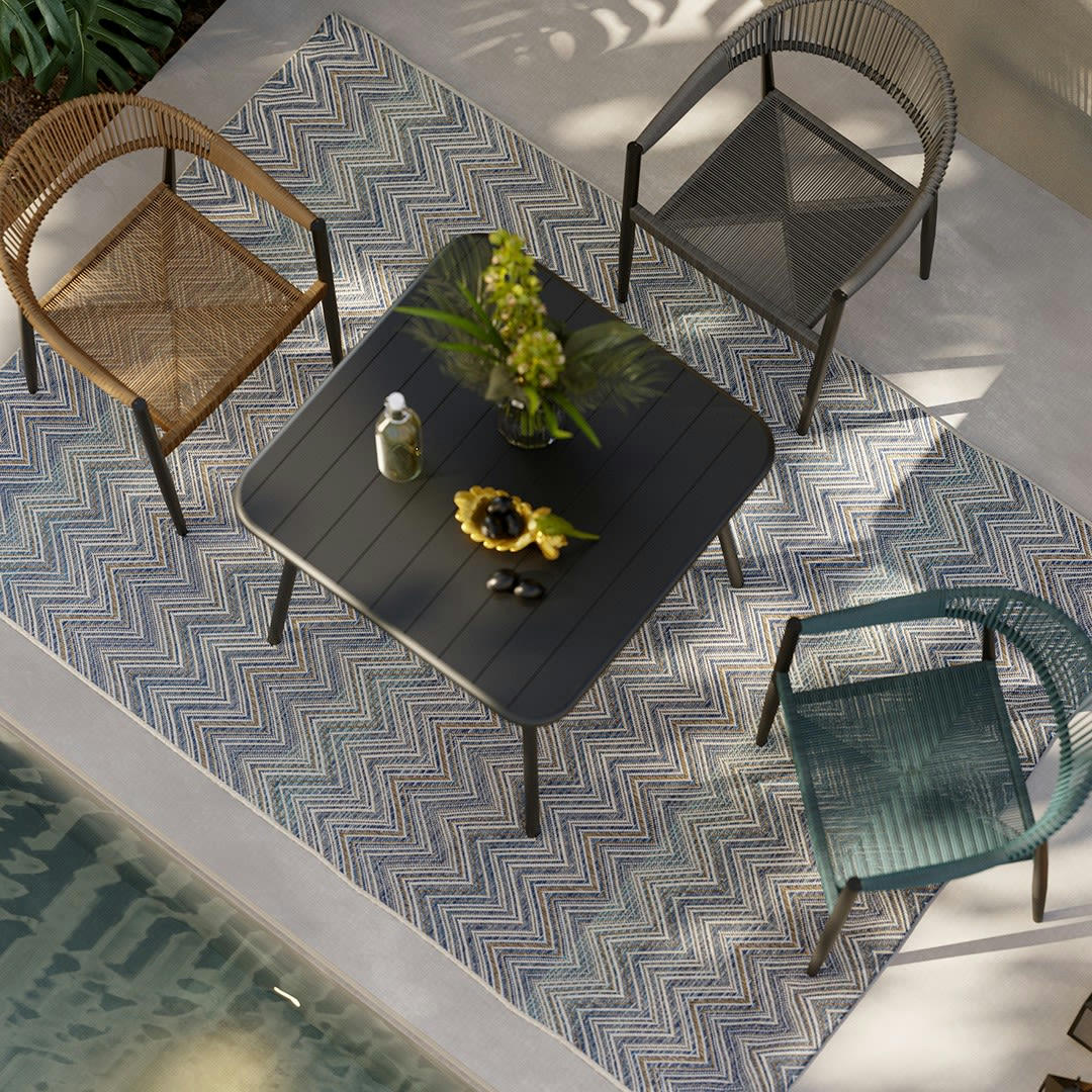 PALMA - Chaise de jardin en polyéthylène bleu et acier noir