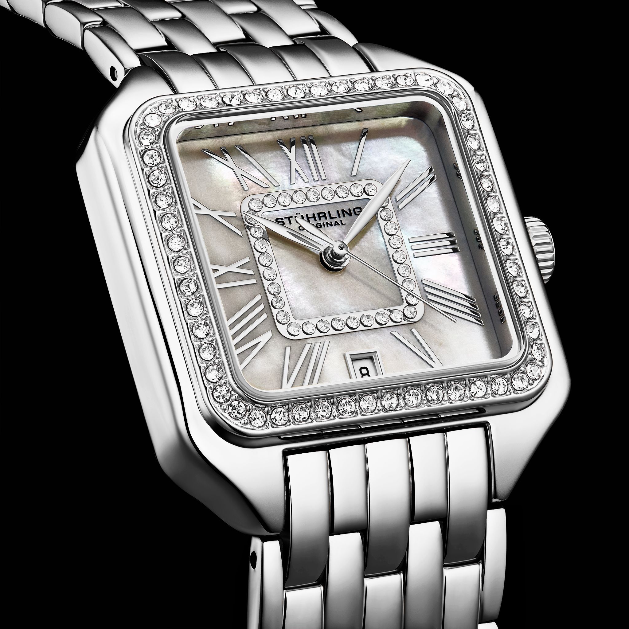 STÜHRLING Original Valencia 4067 32mm Quartz Watch – Crystal Bezel, Steel Bracelet