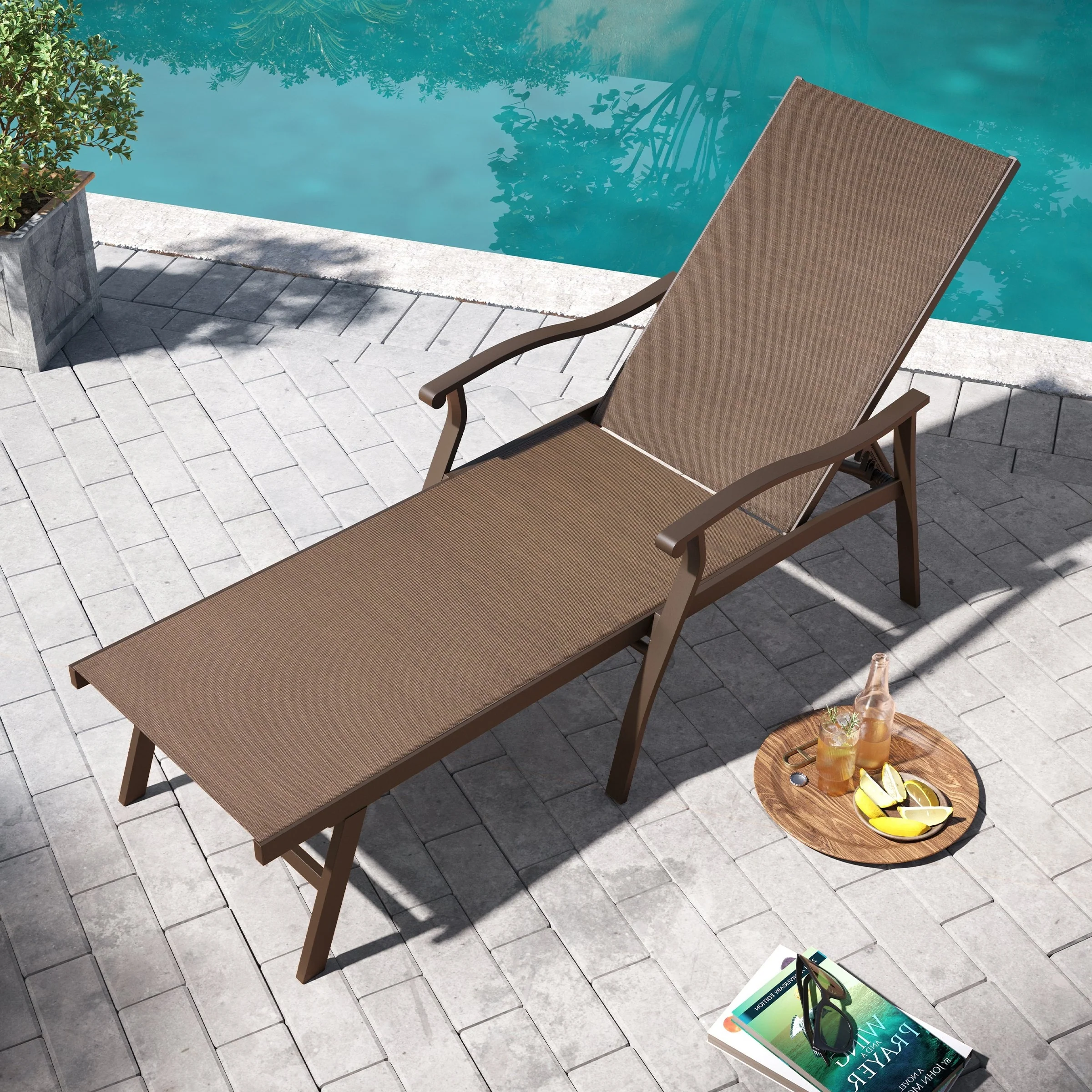 Pellebant Outdoor Patio Aluminum Adjustable Chaise Lounge Chair - N/A