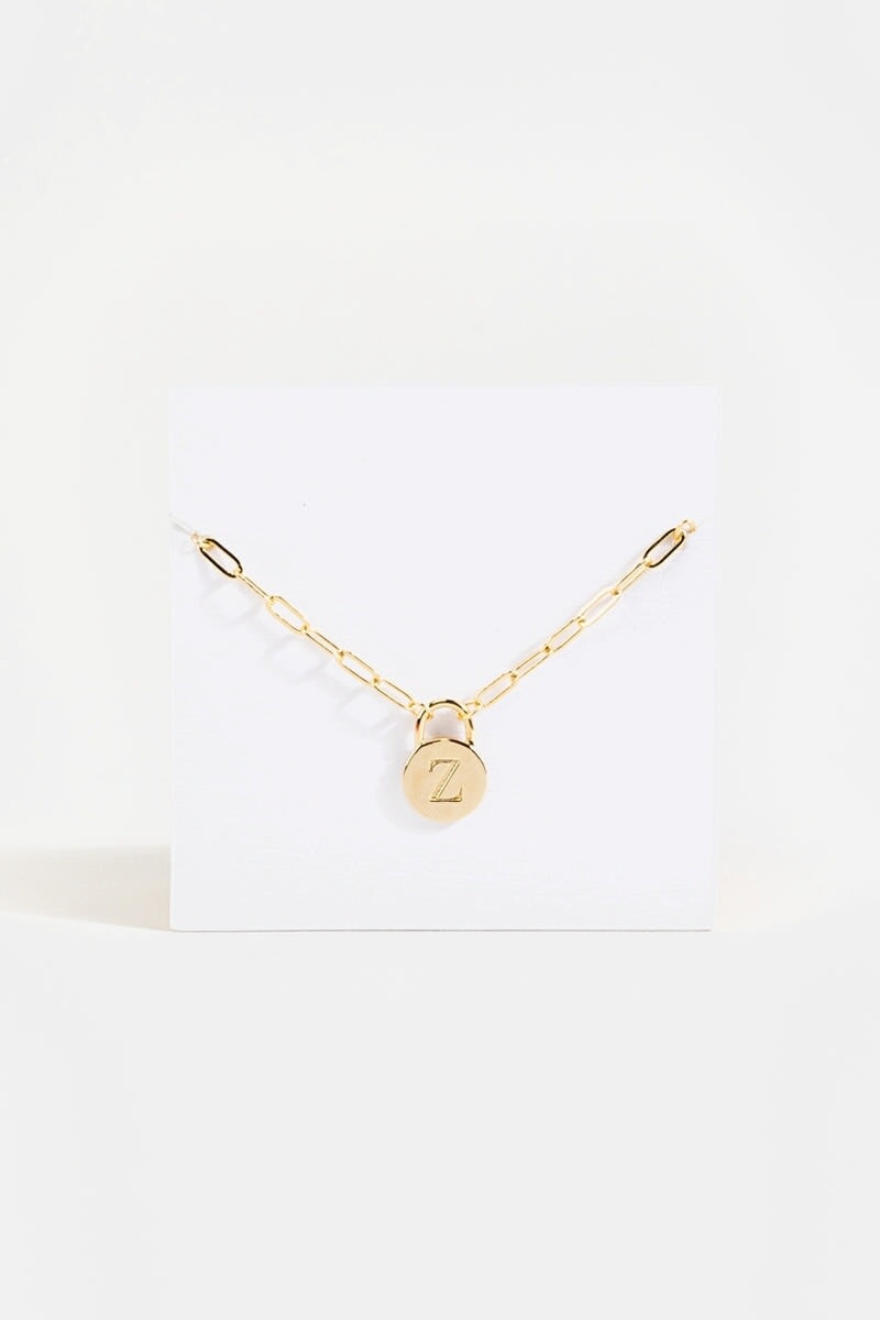 Initial Curb Chain Pendant Necklace Gold