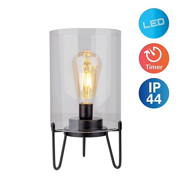 Lampe à piles 'LONNA' lampe de table pour l'extérieur, métal et verre, en noir, hauteur 28,5 cm
