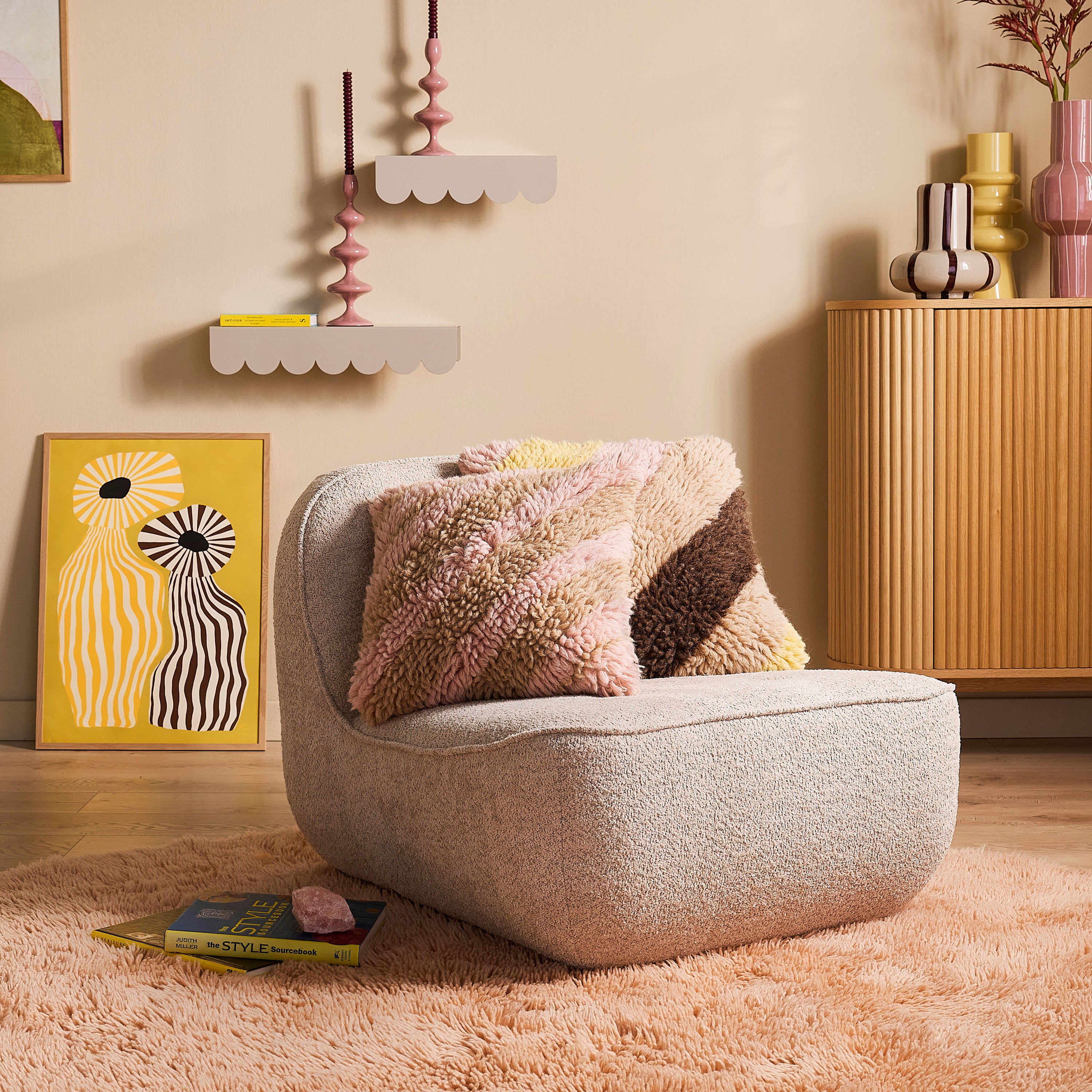 by fonQ Strippi Sierkussen 50 x 50 cm - Roze / Beige