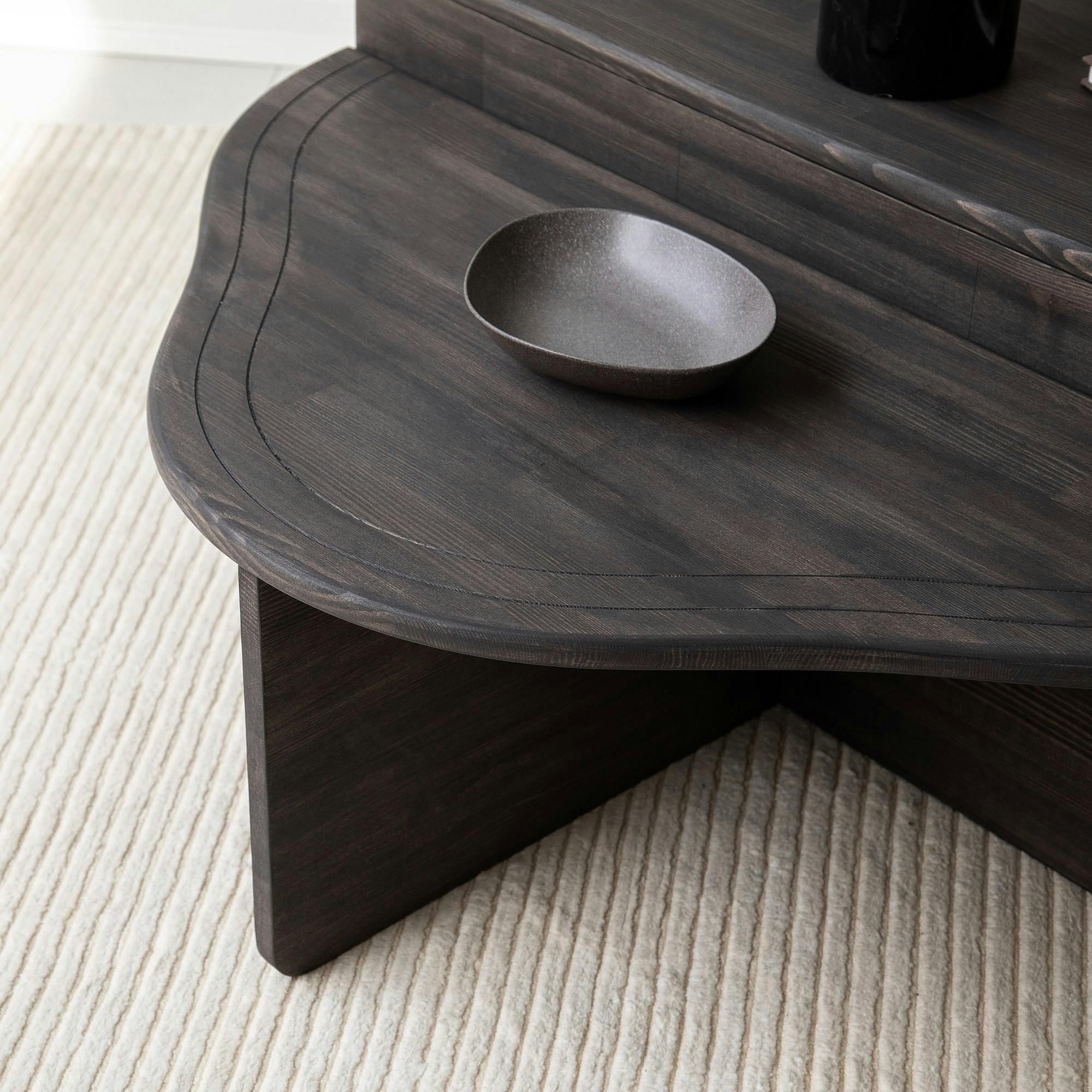 Table basse en bois gris foncé - organique, 2 hauteurs LINARES