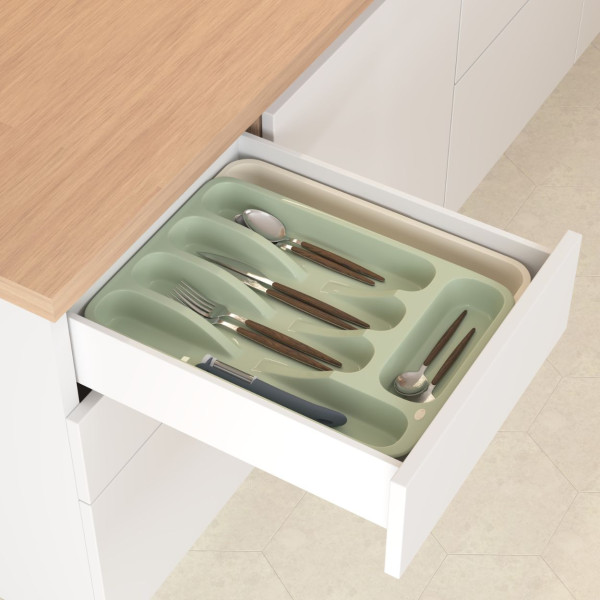 Rozsuwany organizer na sztućce do szuflady Poly zielony 28-48.5 cm