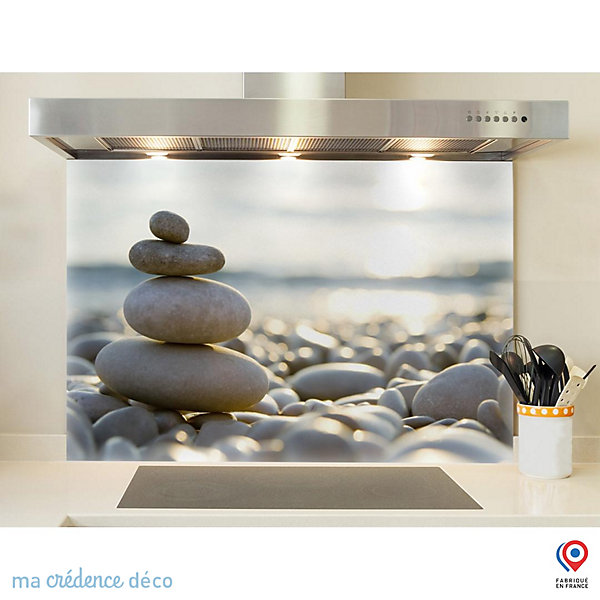 Crédence cuisine fond de hotte Galets sous le soleil - Verre trempé - L 60 cm x H 45 cm - MaCrédenceDéco