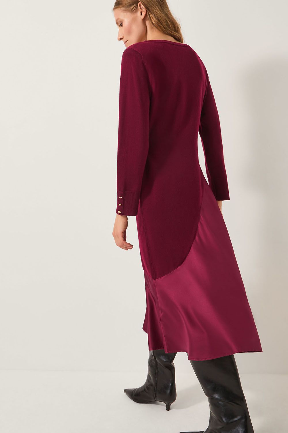 Monsoon Saz Asymmetrical Mix Satin Midi Dress Red