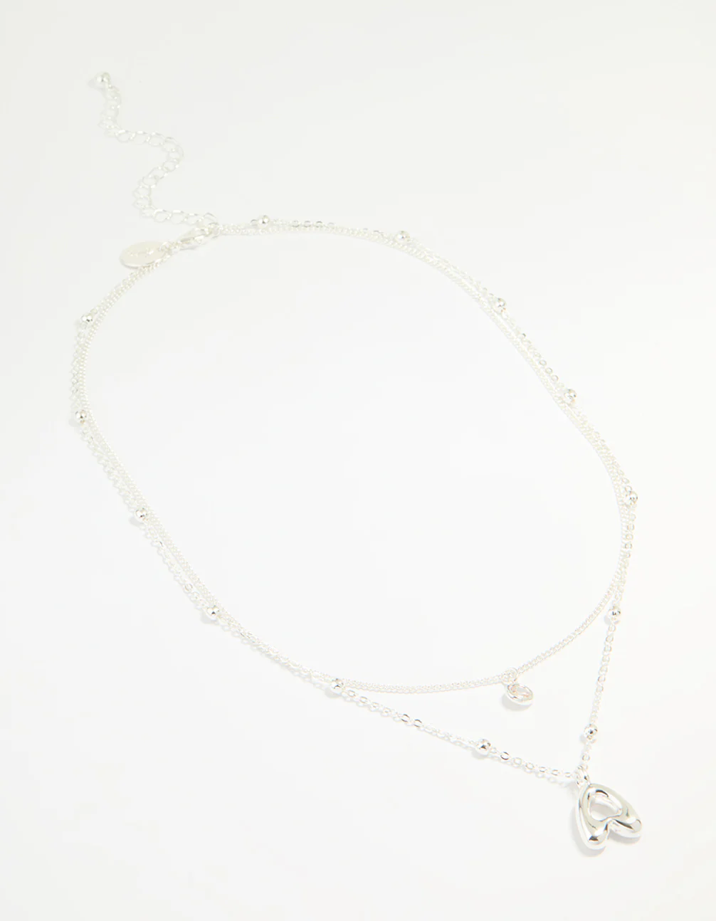 Silver Plated Cubic Zirconia & Bubble Letter A Layered Necklace