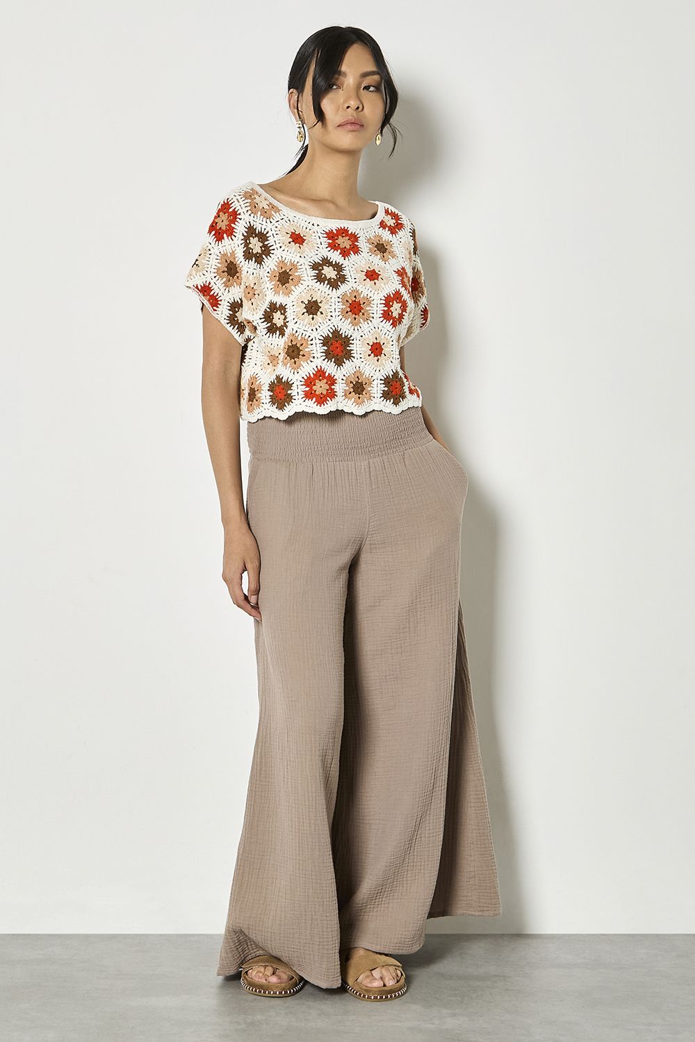 Apricot Hexagon Floral Cotton Crochet Top