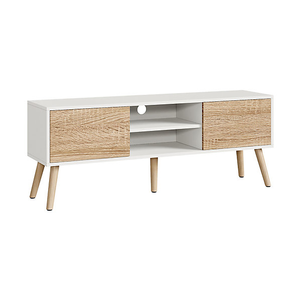 Meuble TV Eskilstuna 120 x 30 x 47 cm Blanc Effet Chêne en.casa