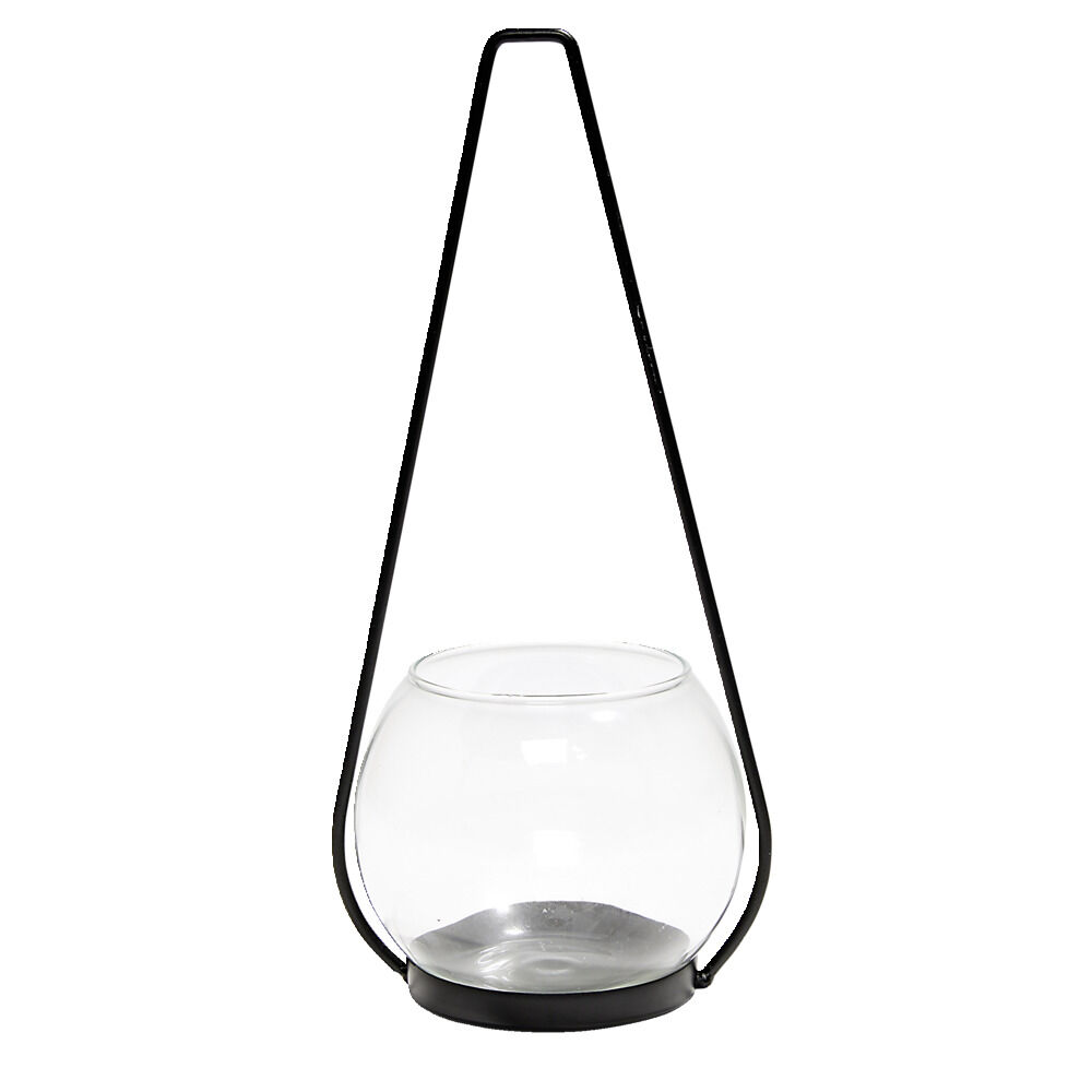 Bougeoir en verre avec suspension en métal