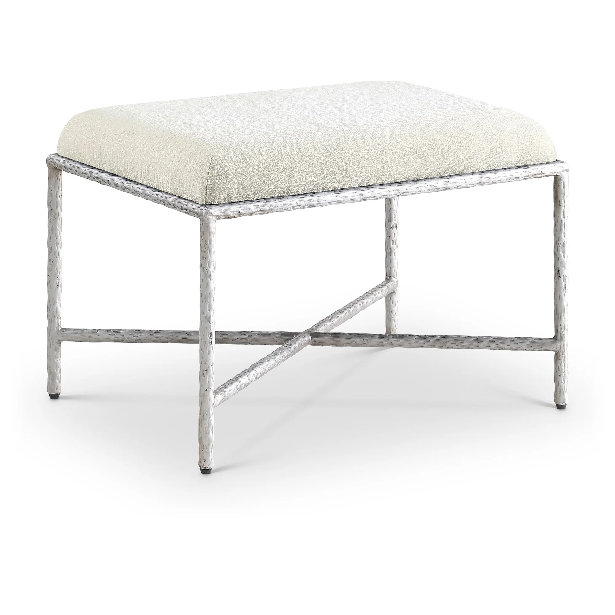 Valley Chenille Fabric Bench with Silver Finish