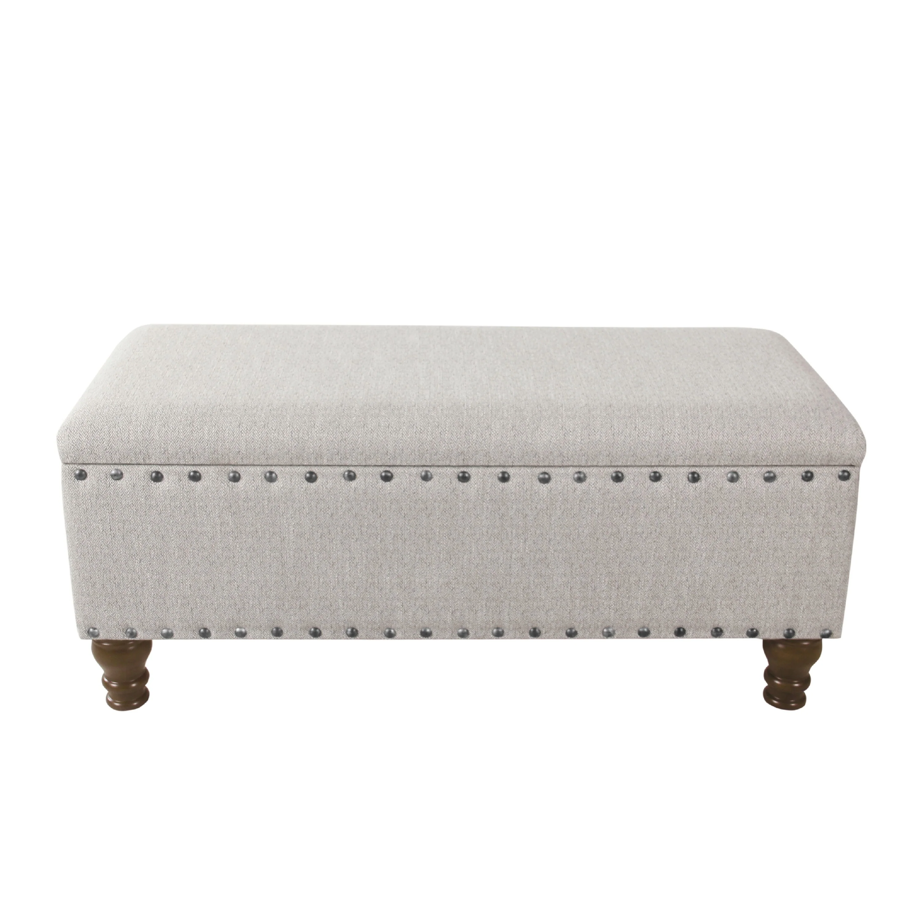 Ava Accent Bench with Storage Compartment, Nailhead Trim 42 Inch Cream