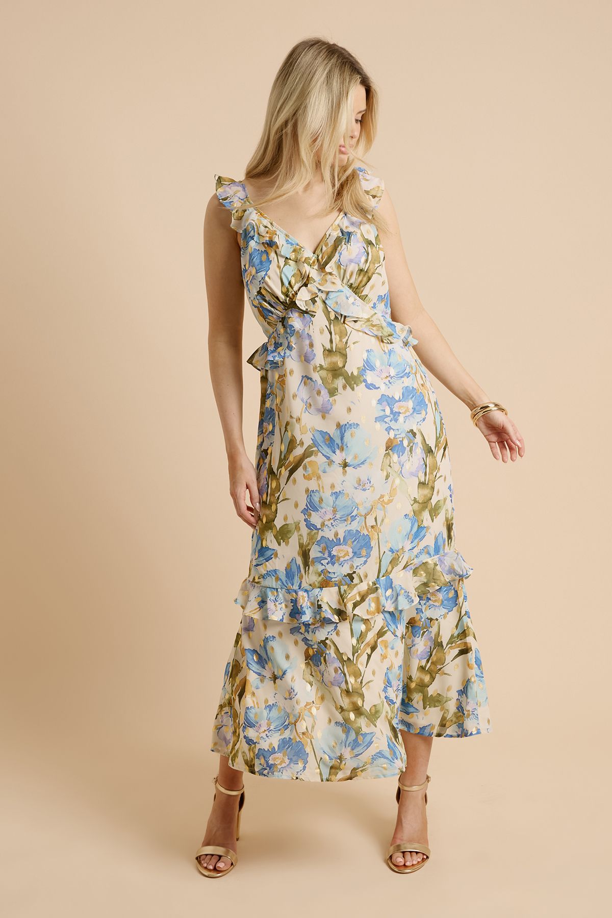 Dorothy Perkins DP Luxe Ruffle Flutter Frill Tiered Hem Midi Dress