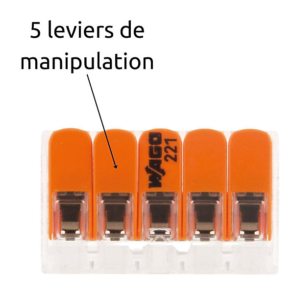 Borne de raccordement S221 5 conducteurs - leviers 4mm² - Wago