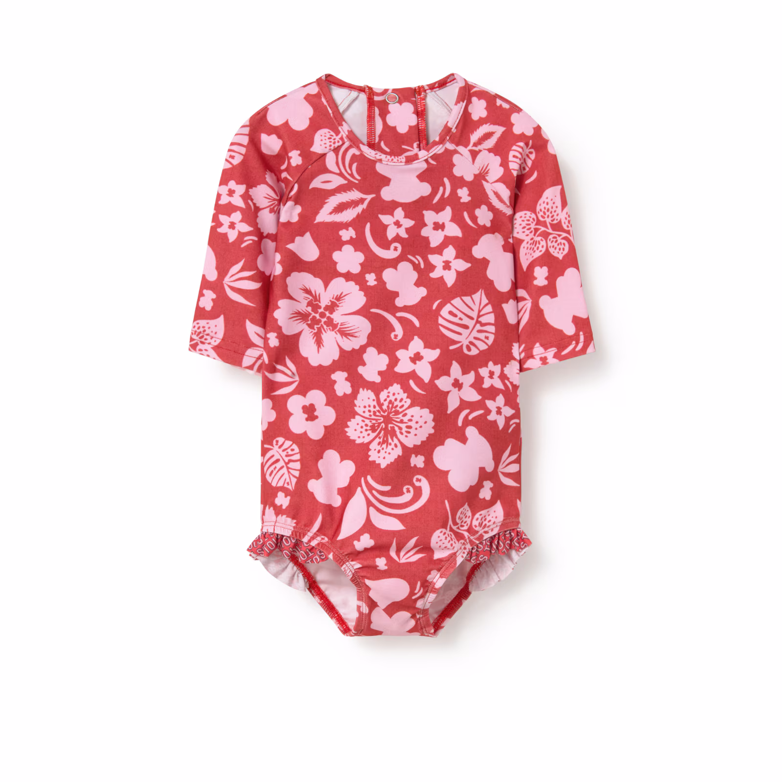 Bañador integral de niña manga larga Flower grana