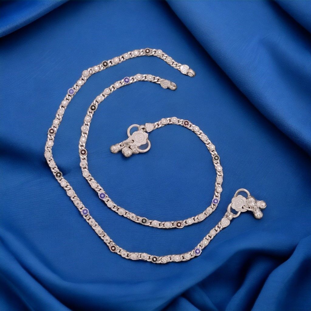 The Colourful Aura Silver Plated Link Chain Braid Evil Eye Payal Anklet