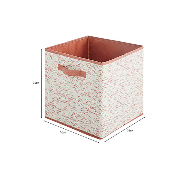 Lot de 6 paniers pliables en tissu blanc et terracotta 31 x 31 x 31 cm