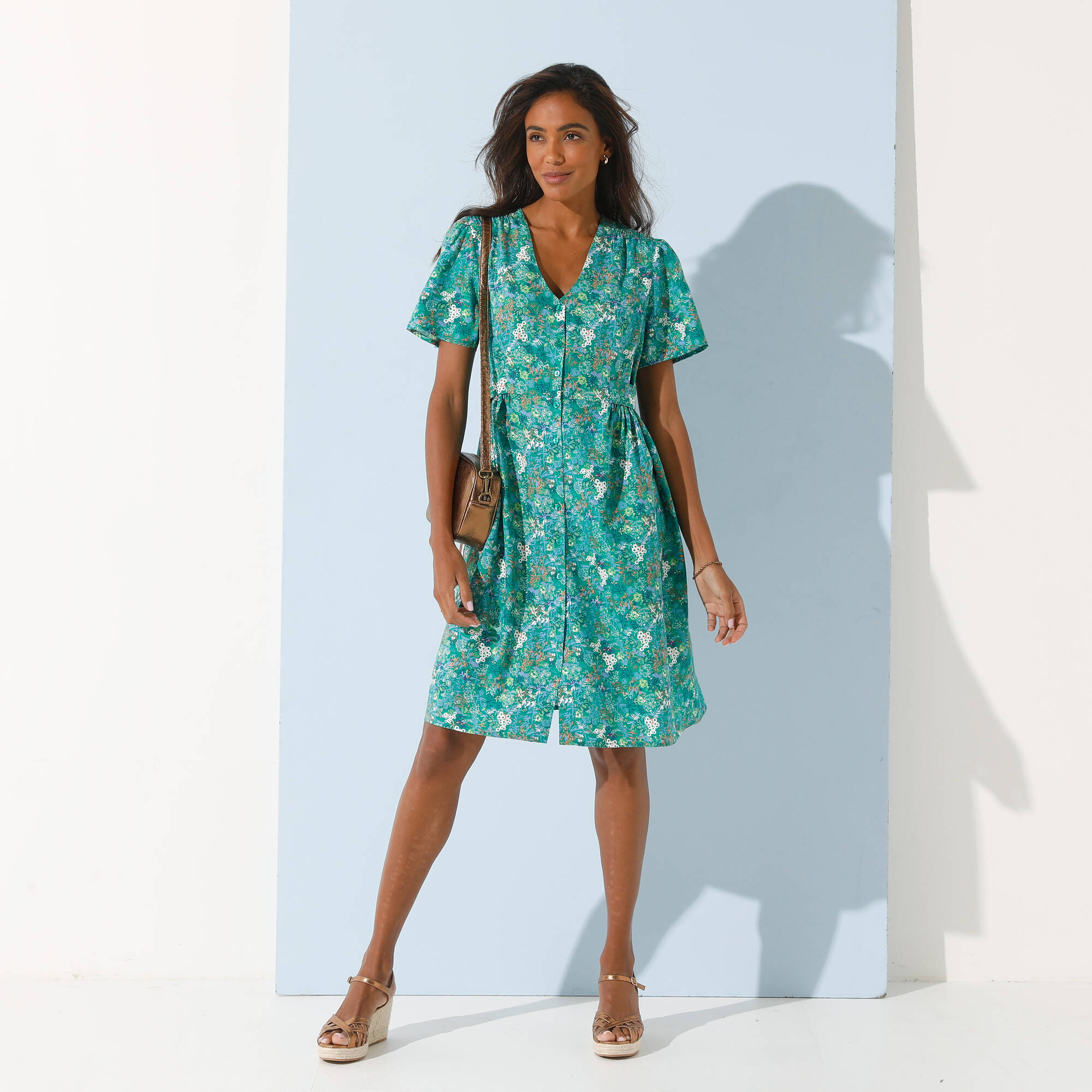 Robe boutonnée manches "papillon" imprimée