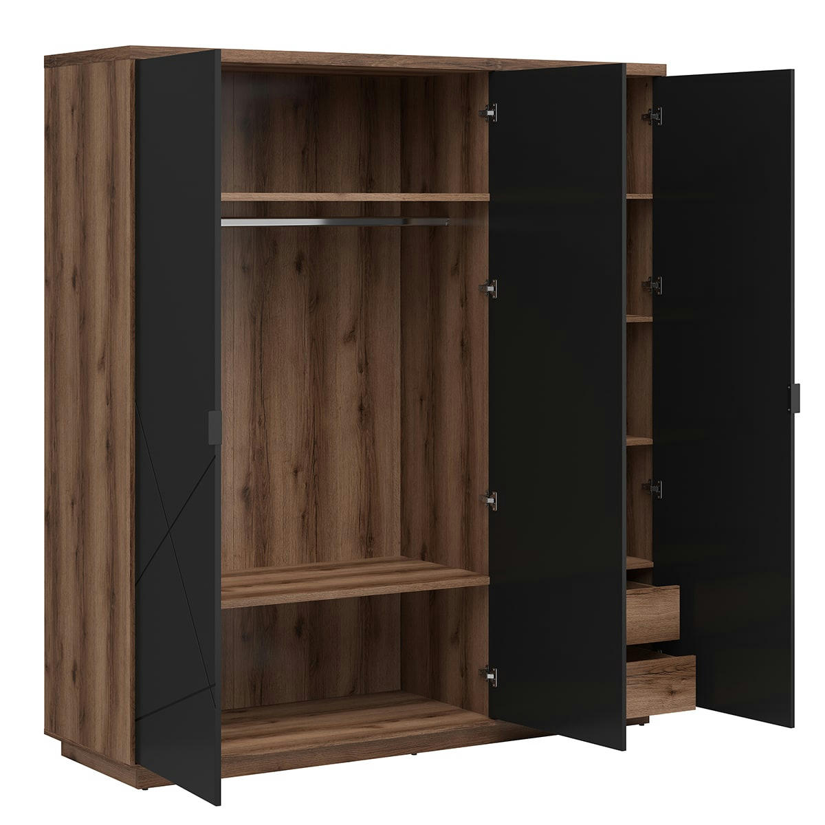 - Armoire 3 portes noir et naturel