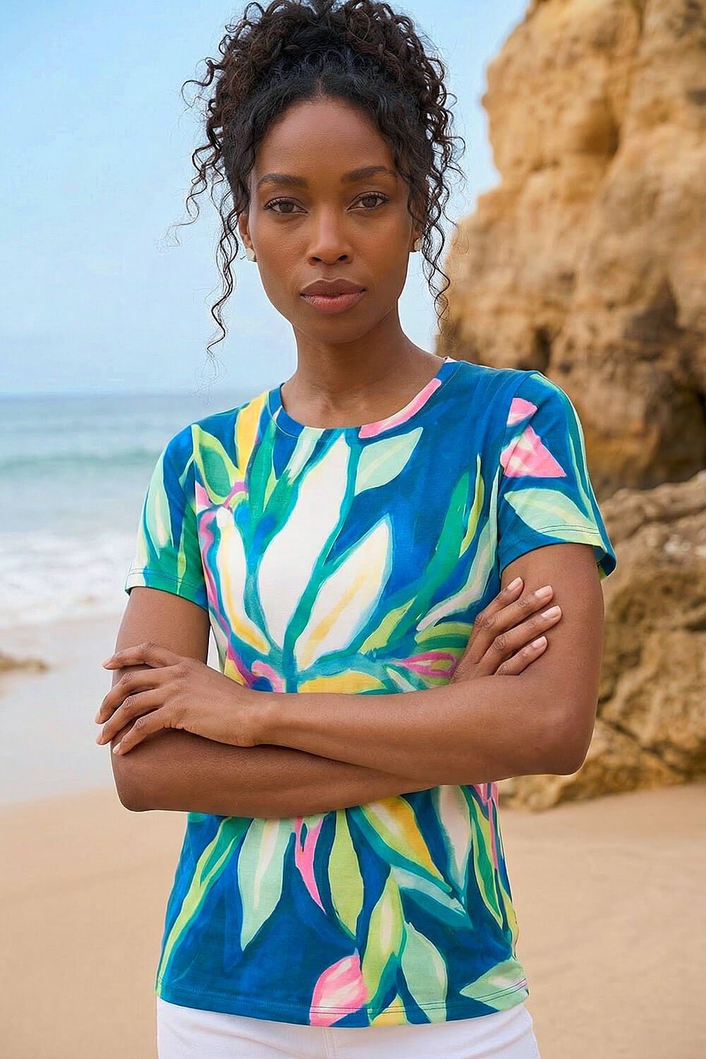 Roman Floral Print Stretch Top