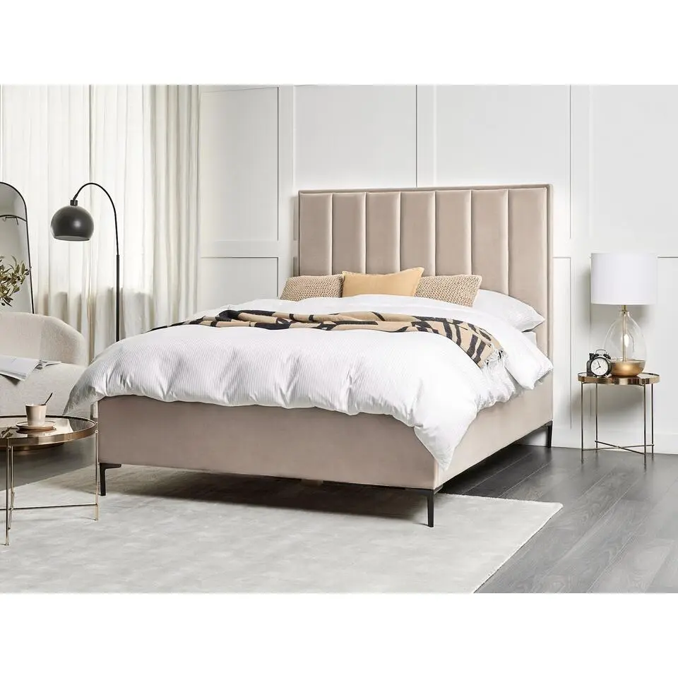 SEZANNE - Bed met opbergruimte - Taupe - 160 x 200 cm - Fluweel