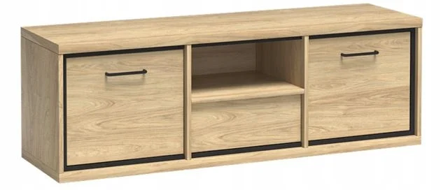 Szafka RTV 139 cm Czarna Pod Telewizor Półka MILAN