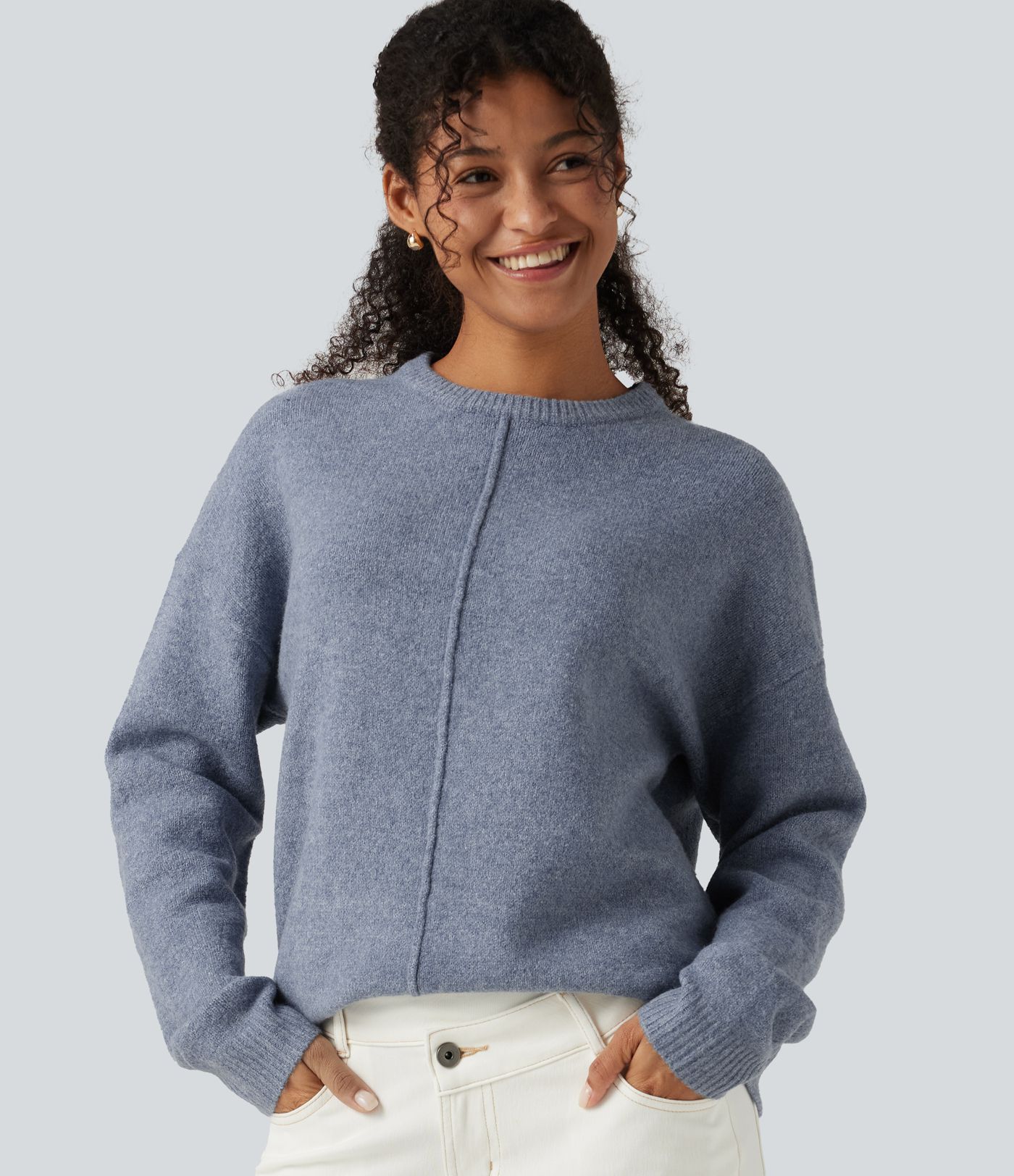 Pull de bureau à encolure arrondie et manches longues