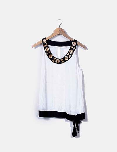 Camaïeu White and black paillettes blouse