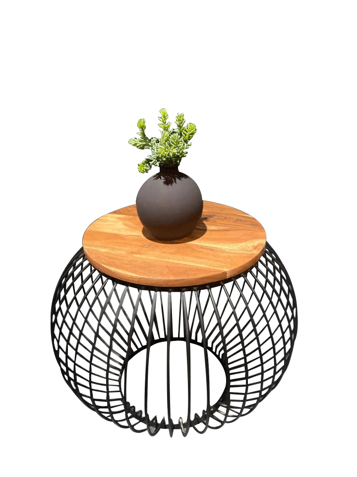 FurniLux Salontafel Mangohout - Bijzettafel - Rond - Industrieel - 65 x 65 x 51cm (lxbxh)