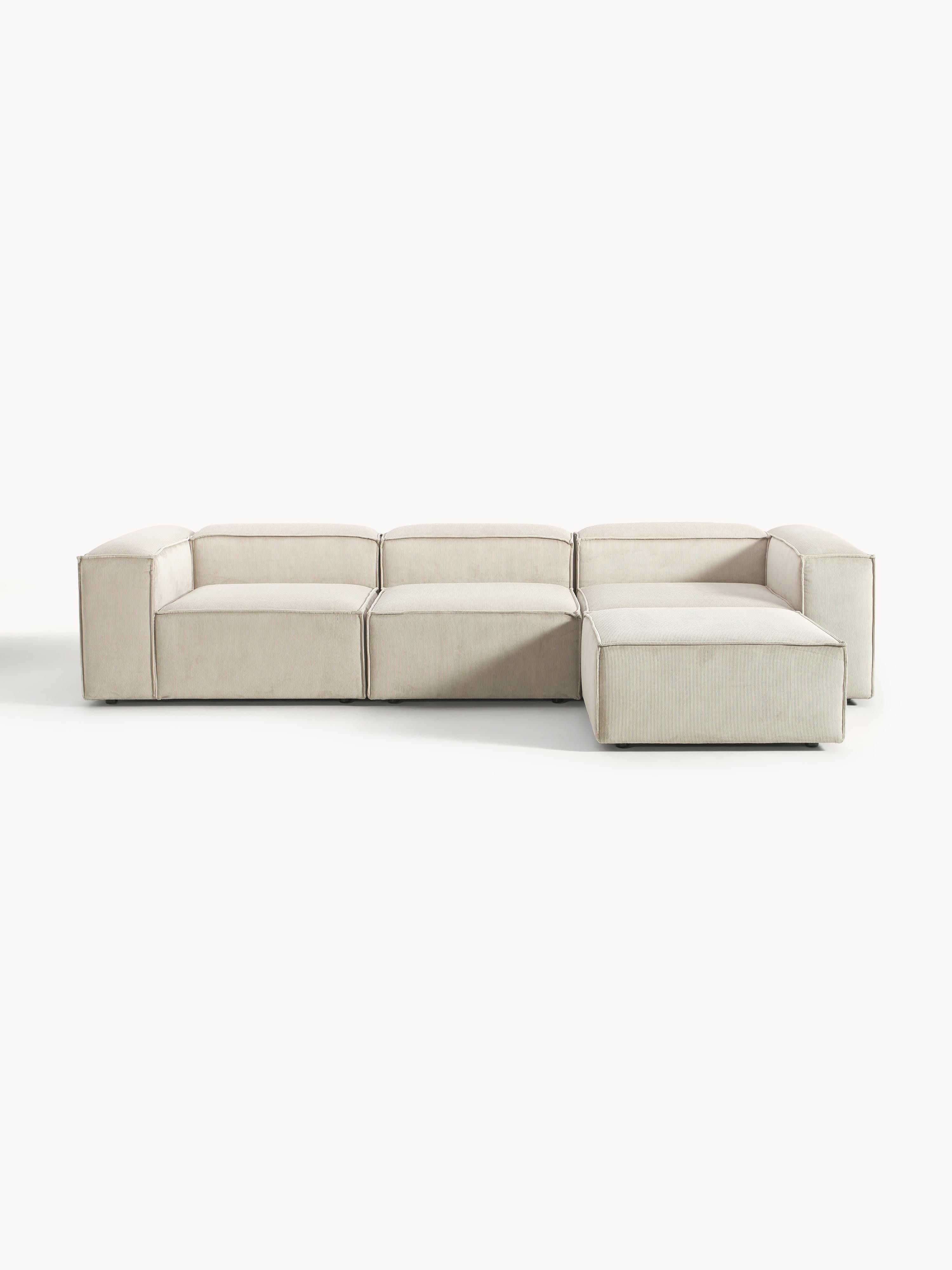 Modulares Sofa Lennon (4-Sitzer) aus Cord mit Hocker (links/rechts)