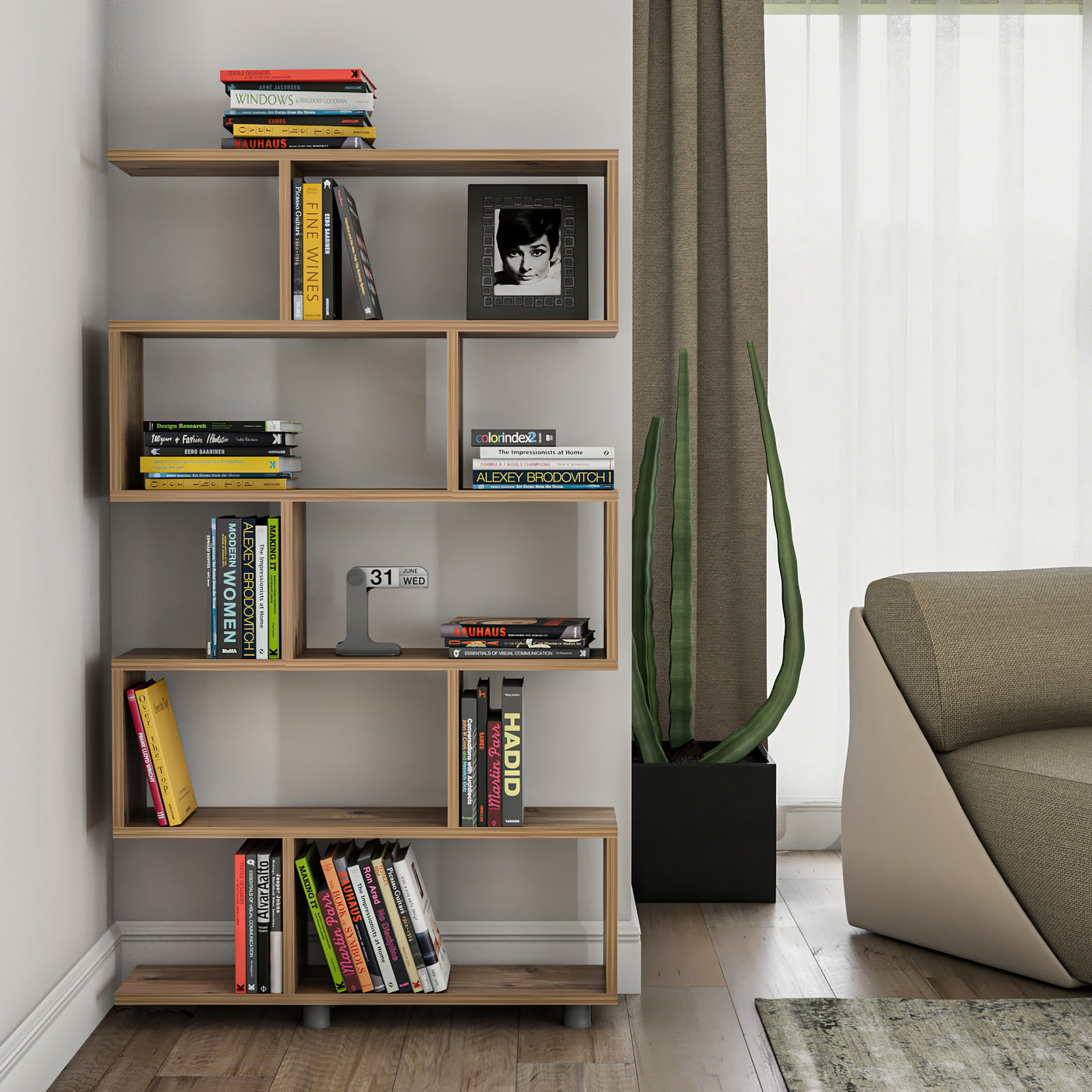 Giga Meubel - Boekenkast Naturel Hout - 90x20x156cm - Elif