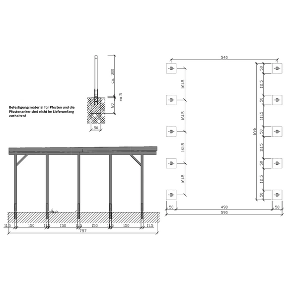 Wohnmobil-Doppelcarport »Hamburg 2«, Außenmaß BxT: 604 x 760 cm, braun, Holzart: Kiefer
