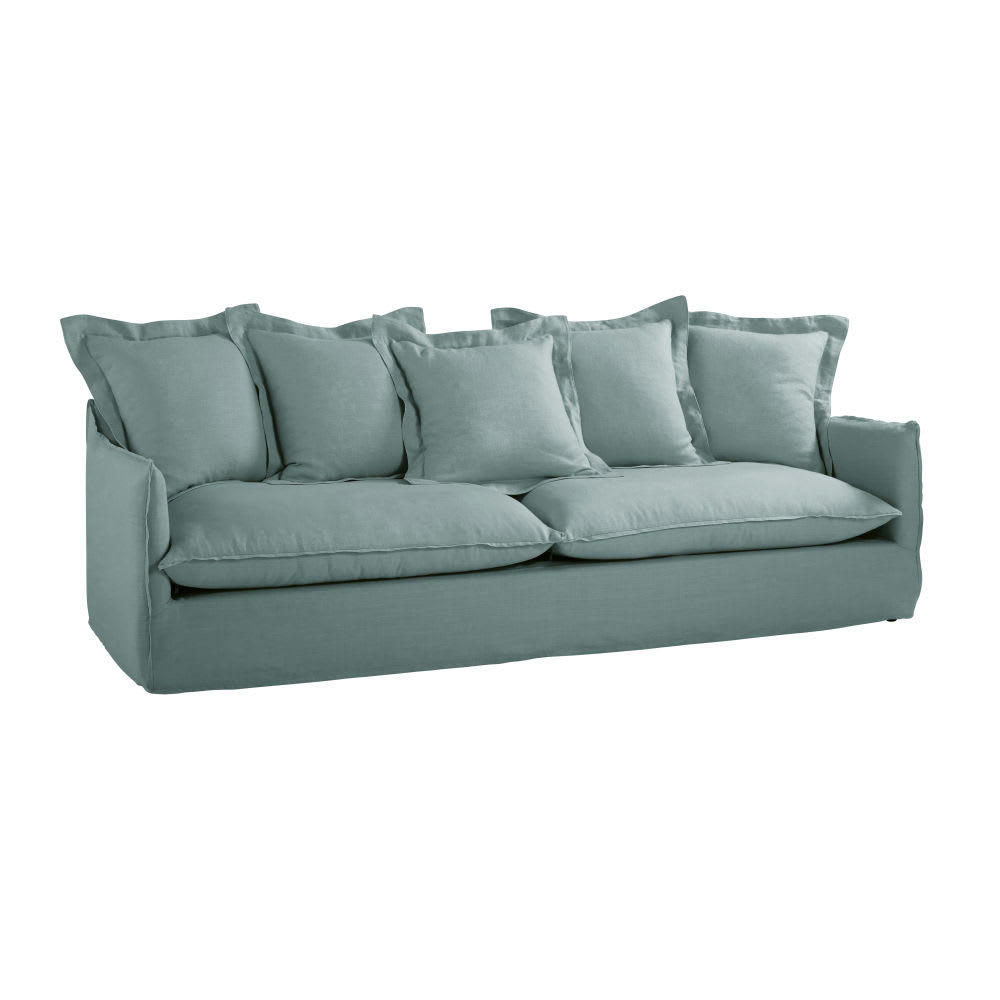 Barcelone - Canapé 5 places en lin bleu céladon