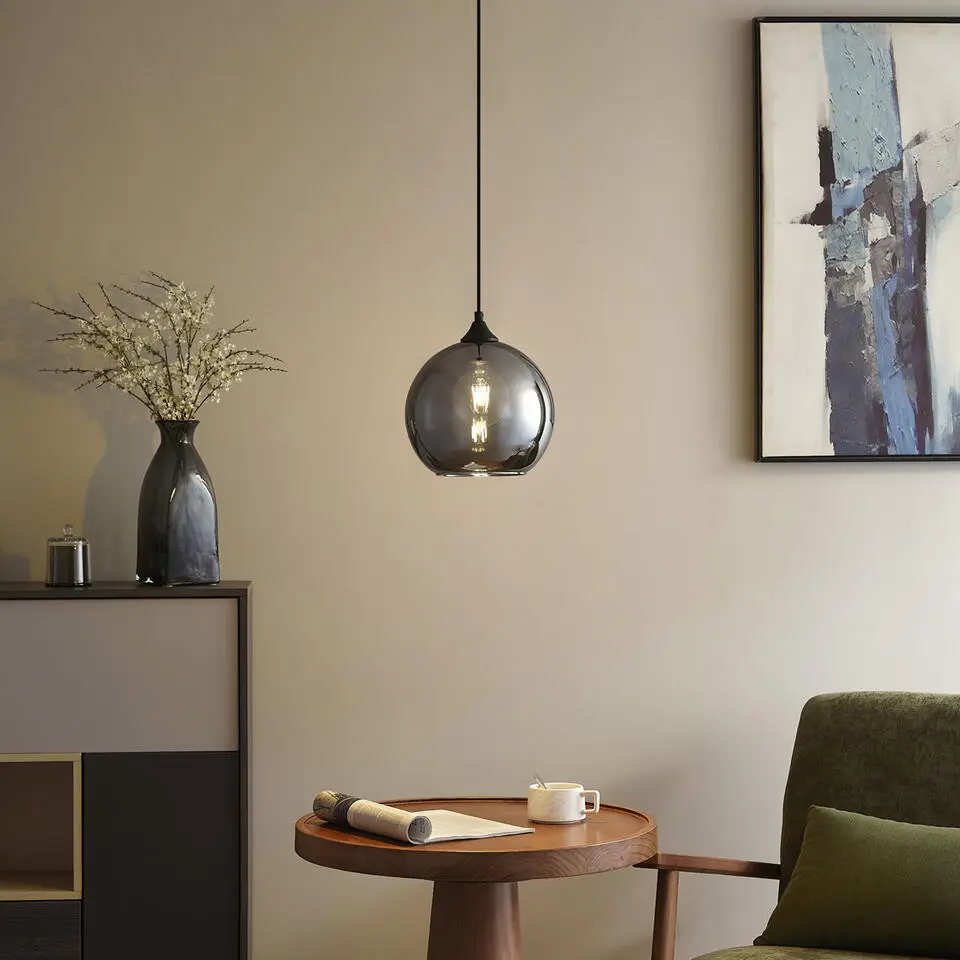 Qazqa hanglamp wallace grijs e27