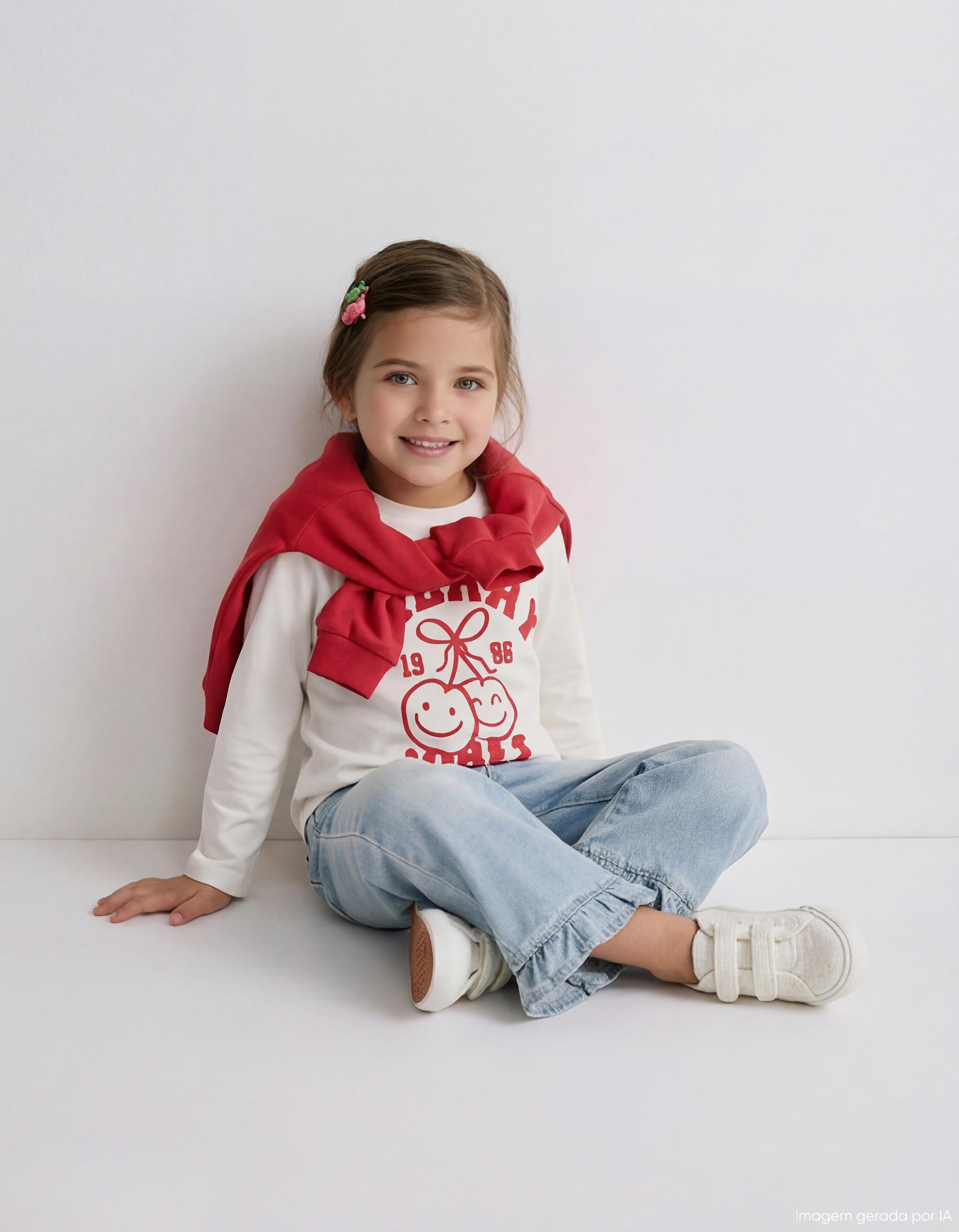T-shirt Manga Comprida, Menina, Branco