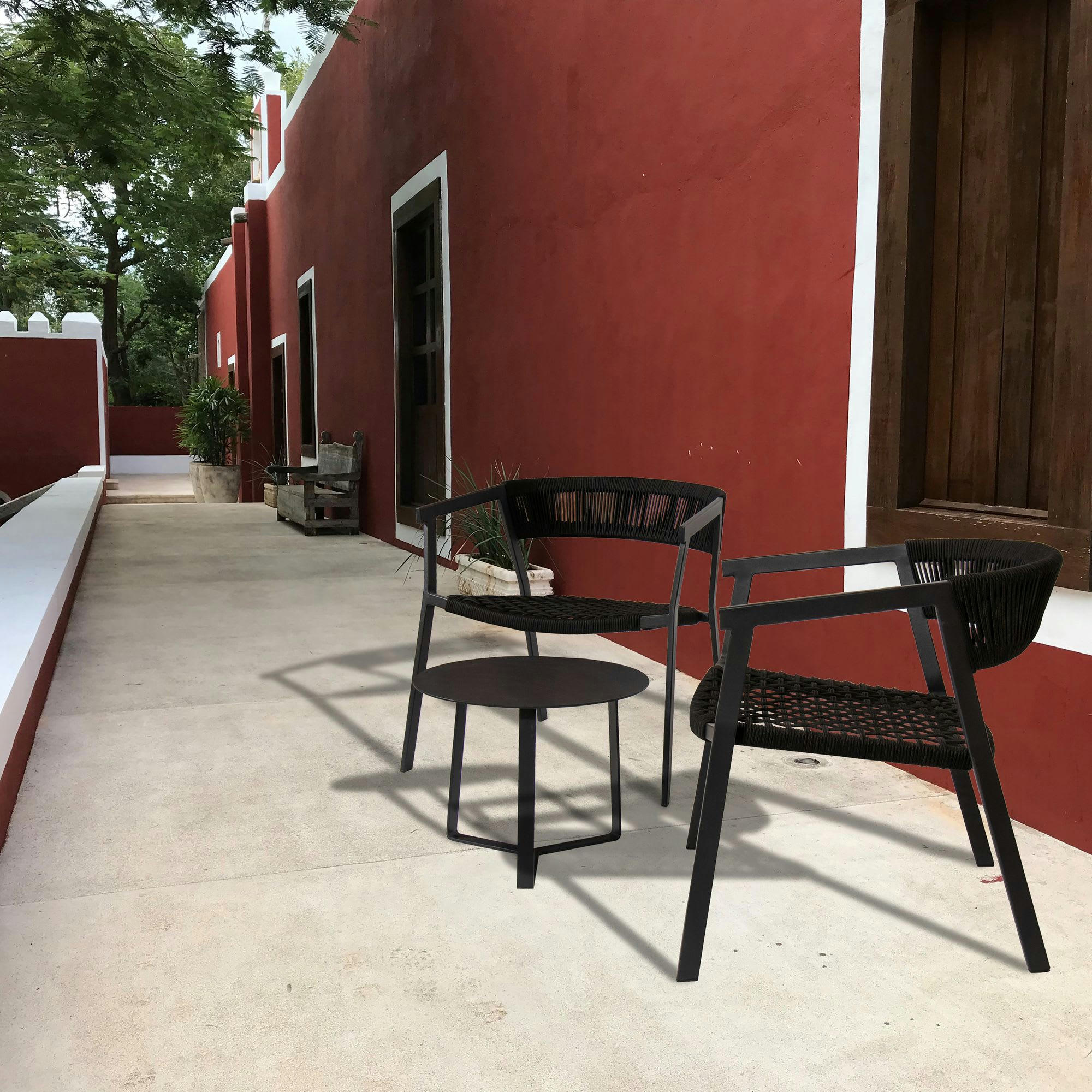 WALLIS - Lot de 2 fauteuils lounge en aluminium en corde tressée noire