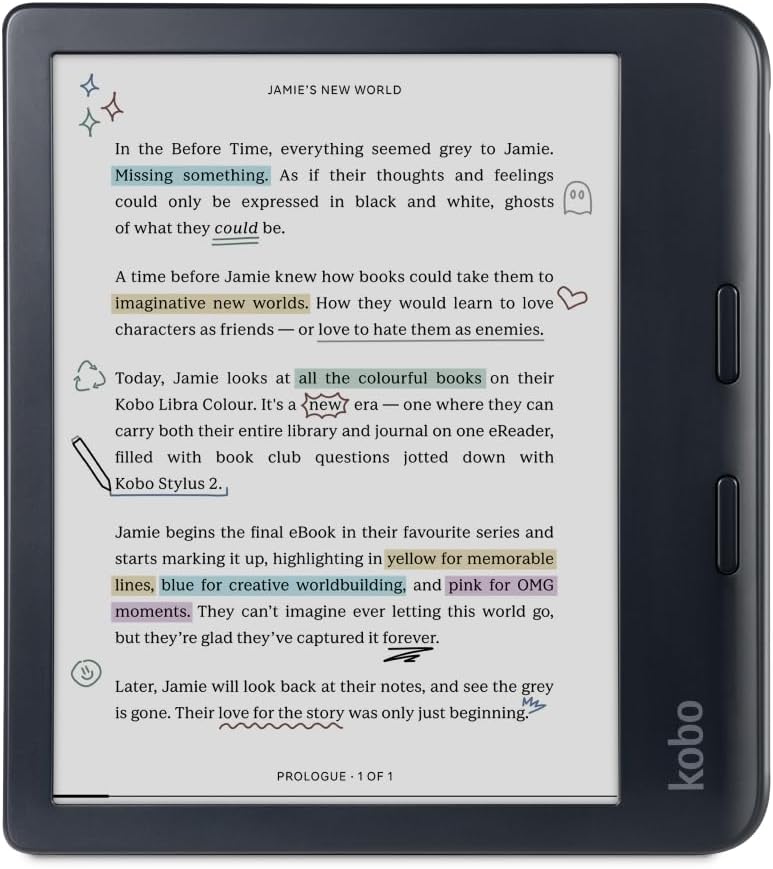 Kobo Libra Colour | eReader | 7 Glare-Free Colour E Ink Kaleido 3 Display | Dark Mode Option | Audiobooks | Waterproof