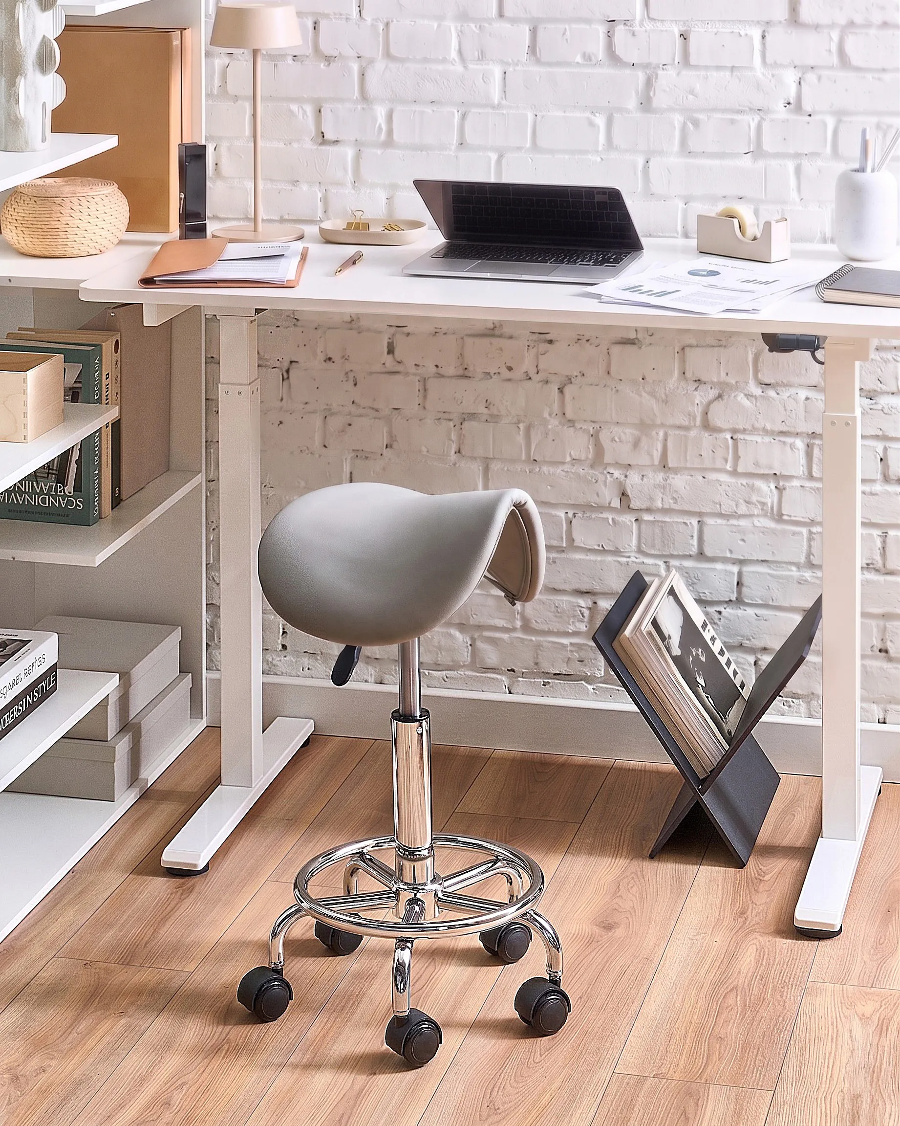 Saddle Stool DUMONT Faux Leather Taupe
