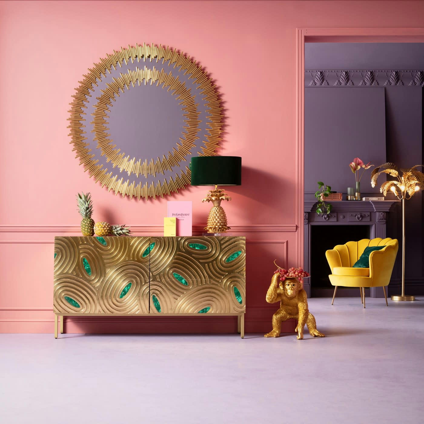 SARAGOSSA - Buffet 2 portes en manguier doré et malachite verte