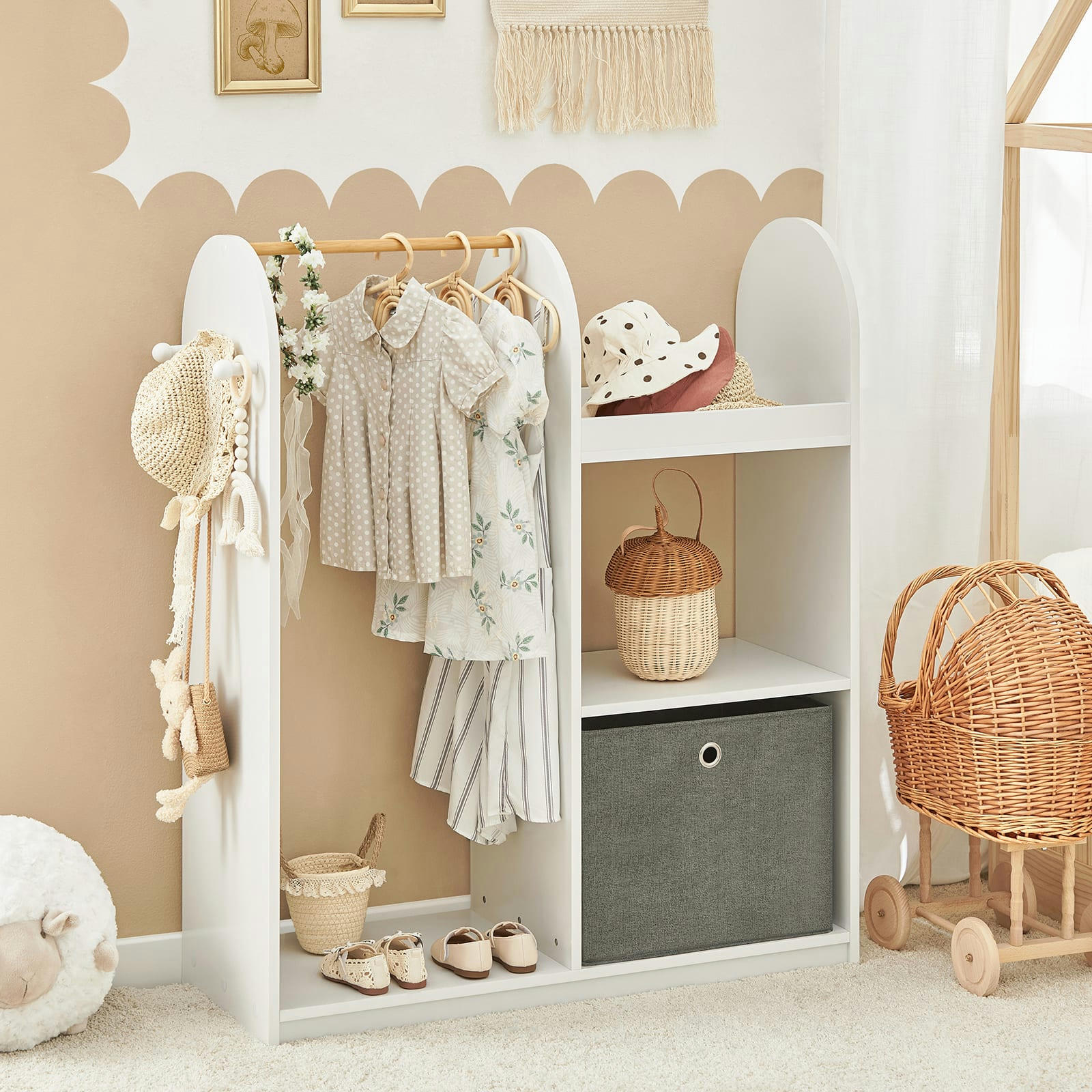 - Portant Vêtements  effet bois blanc