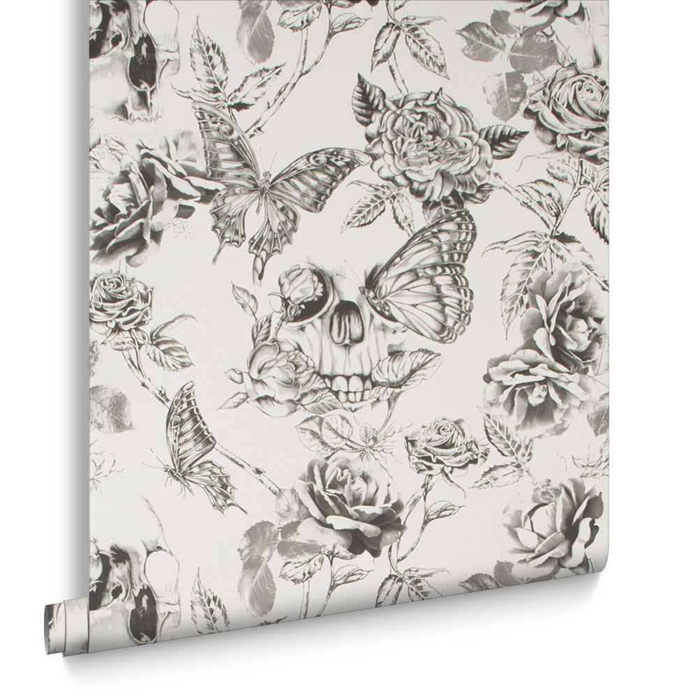 Graham & Brown Vliesbehang - Skull Roses - Zwart/Wit - 10mx52cm