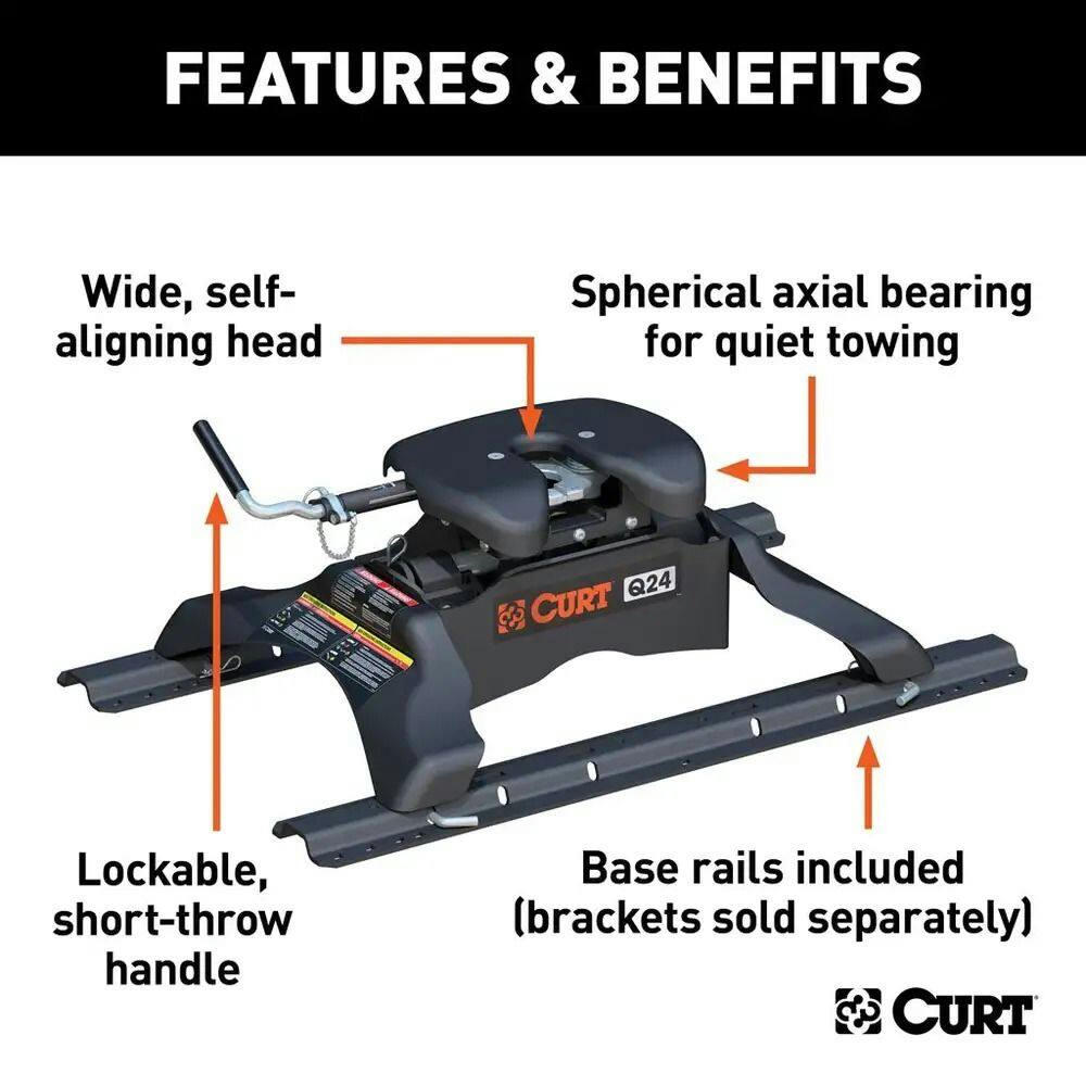 CURT Q24 5th Wheel Hitch with Base Rails, 24,000-lb
